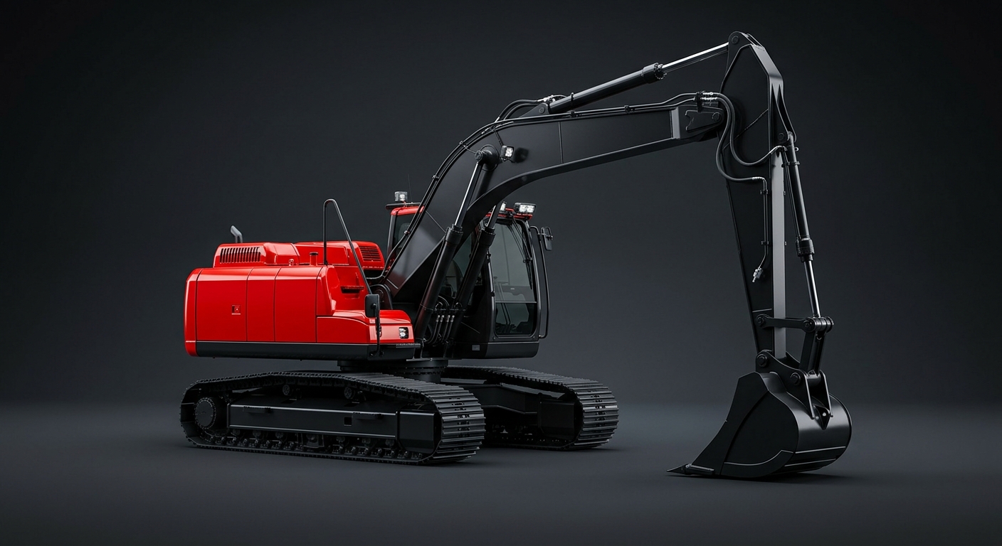 Crawler excavator in red and black livery