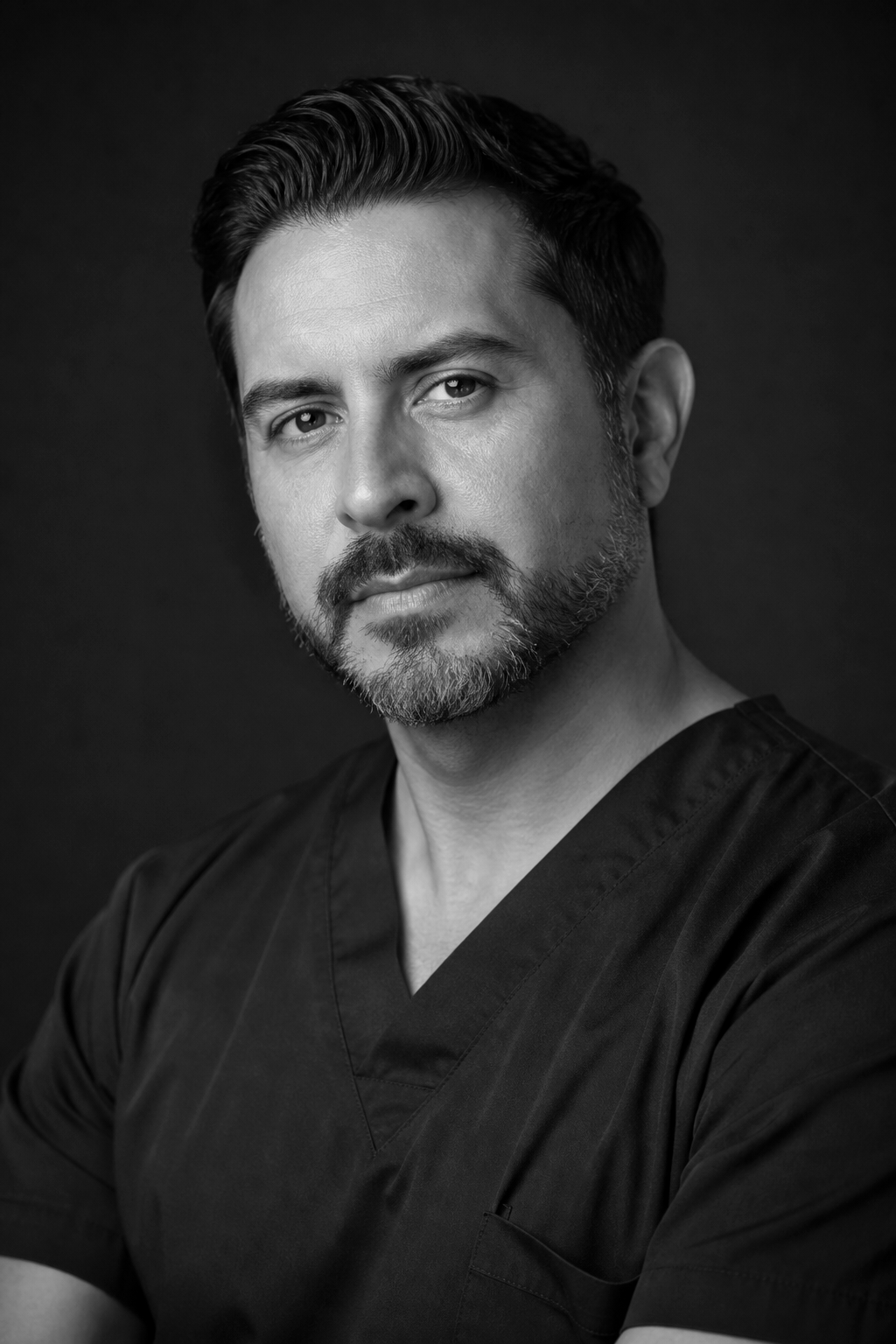 Studio portrait of Dr. Toms Reyes (AI-generated fictional persona)
