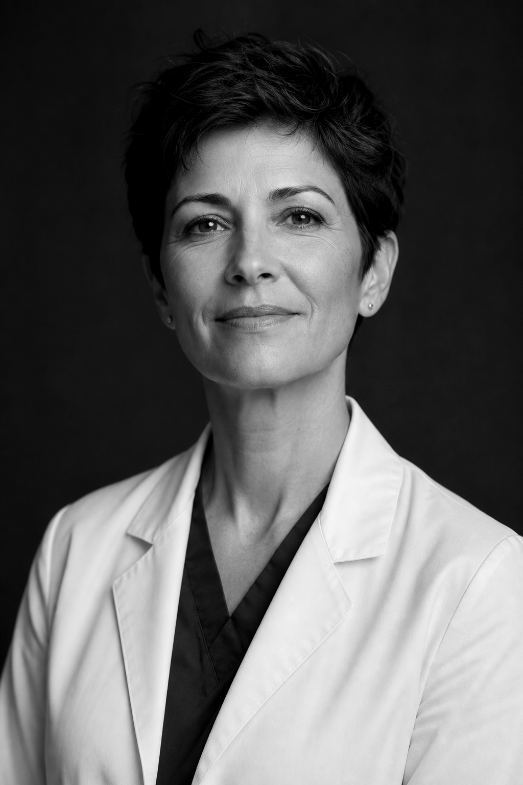 Studio portrait of Dr. Mara Voss (AI-generated fictional persona)